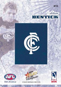 2008 Select AFL Champions - Holographic Foils #HF28 Adam Bentick Back